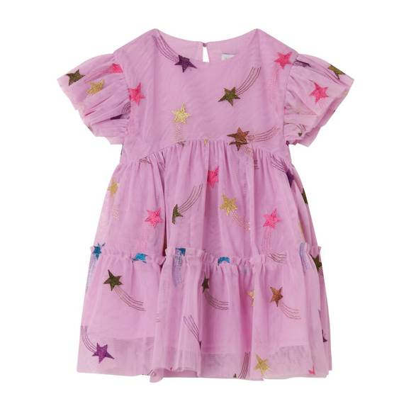 NEW STELLA MCCARTNEY baby girl short sleeve tulle dress with glittery stars in p